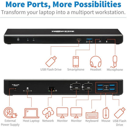 Tripp Lite by Eaton USB-C Dock, Dual Display - 5K 60 Hz DP, 4K 60 Hz HDMI, USB 3.x (5Gbps), USB-A/C Hub, GbE, 85W PD Charging U442-DOCK21-B