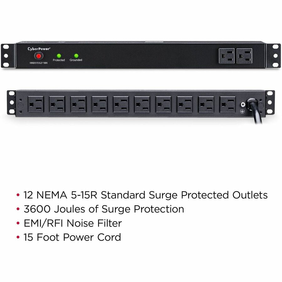 CyberPower Rackbar Surge Suppressor RM 1U RKBS15S2F10R 15A 12-Outlet RKBS15S2F10R