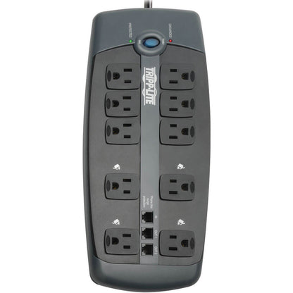 Tripp Lite by Eaton Protect It! 10-Outlet Surge Protector, 8 ft. (2.43 m) Cord with Right-Angle Plug, 2395 Joules, Tel/DSL Protection, Black Housing TLP1008TEL