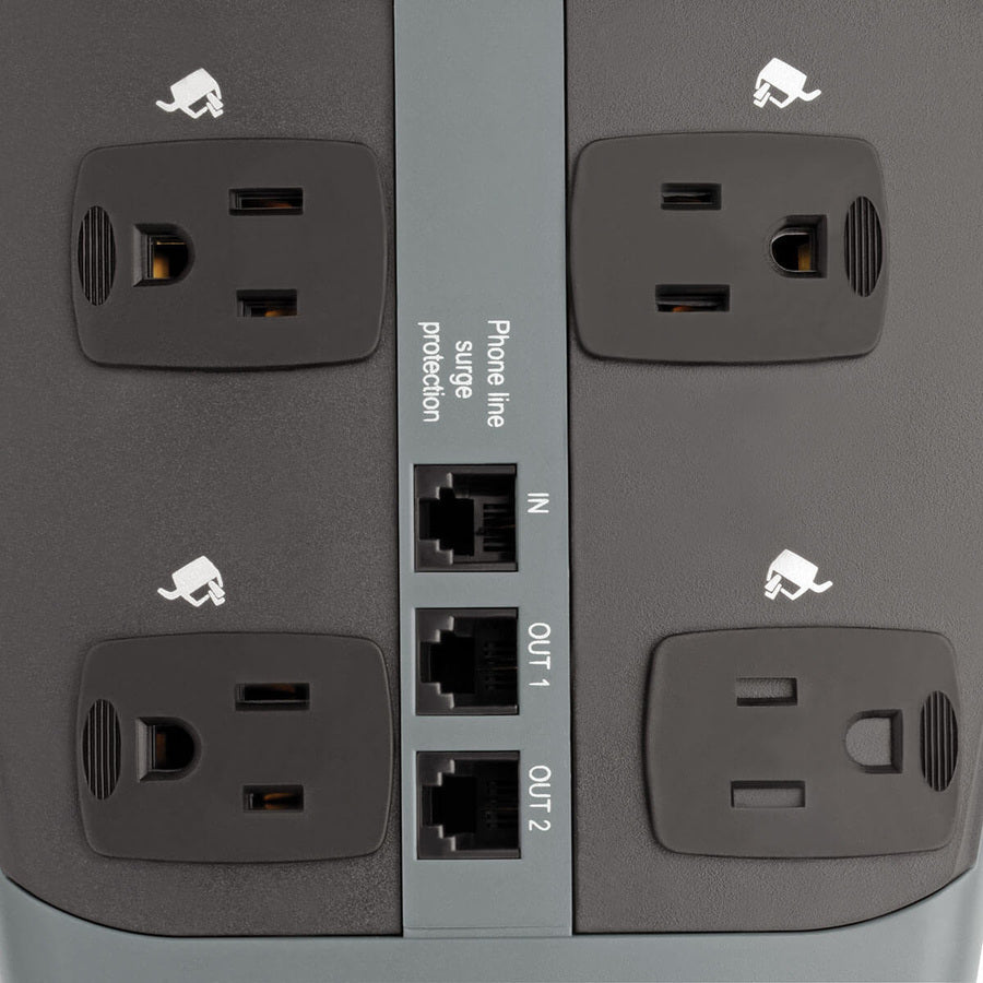 Tripp Lite by Eaton Protect It! 10-Outlet Surge Protector, 8 ft. (2.43 m) Cord with Right-Angle Plug, 2395 Joules, Tel/DSL Protection, Black Housing TLP1008TEL