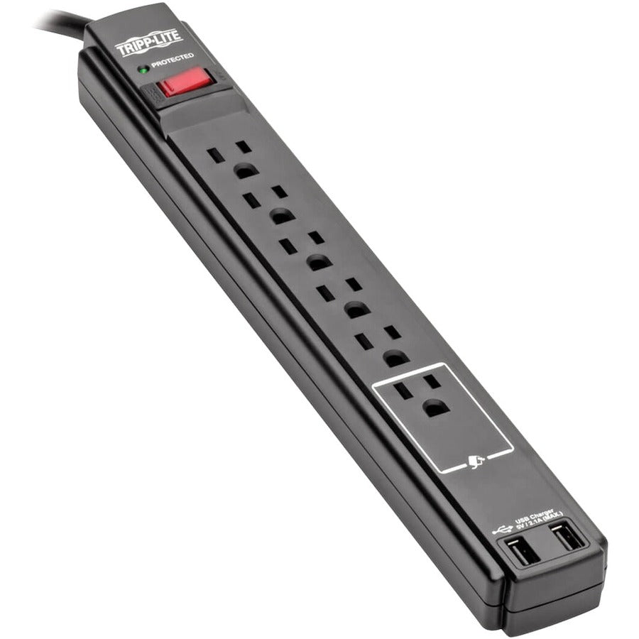 Tripp Lite by Eaton Protect It! 6-Outlet Surge Protector, 6 ft. Cord, 990 Joules, 2 USB Ports (2.1A), Black Housing TLP606USBB