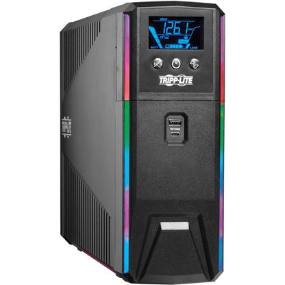 Tripp Lite by Eaton 1500VA 900W 120V Pure Sine Wave Gaming UPS Battery Backup - LCD, AVR, RGB LEDs, USB Charging, Power Saving SMART1500PSGLCD