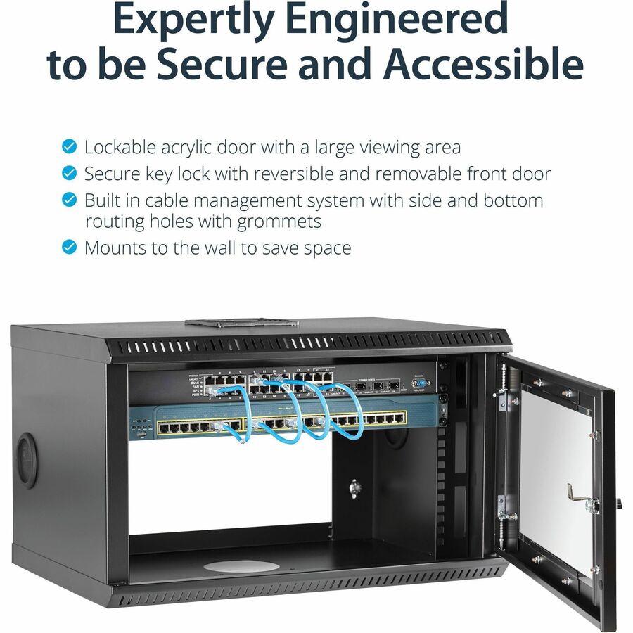 StarTech.com 2-Post 6U Wall Mount Network Cabinet w/ Acrylic Door, 19" Small Wall-Mounted Server Rack for Data / Computer Equipment, TAA RK619WALL