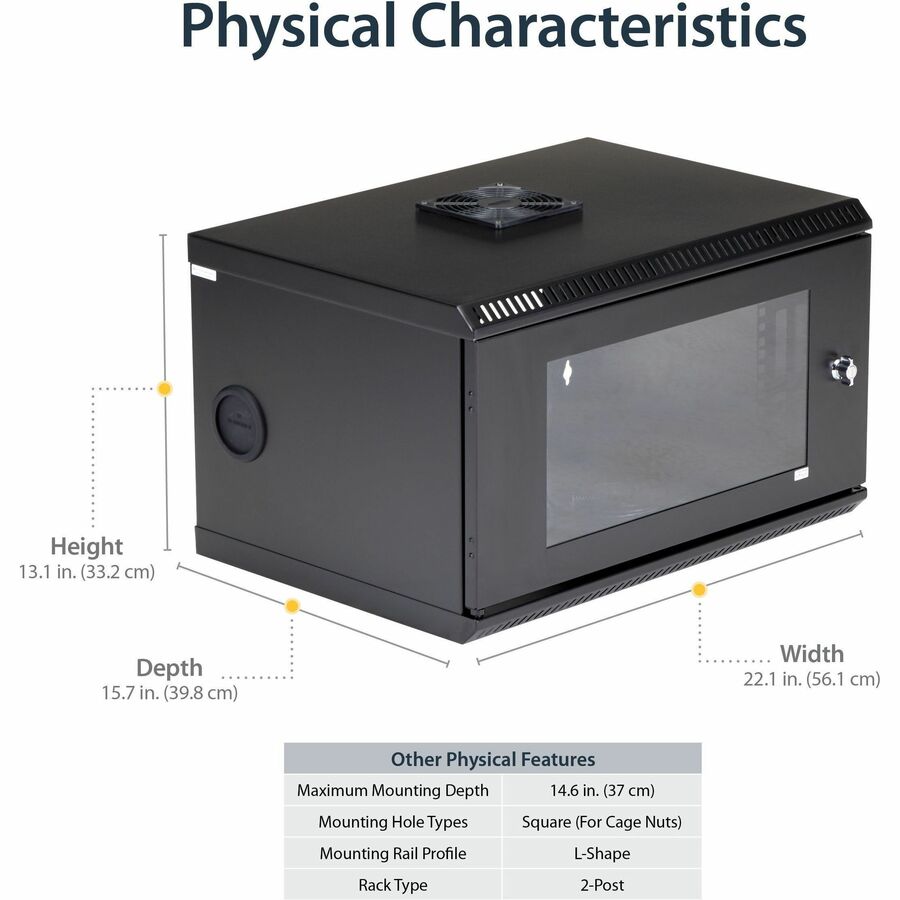 StarTech.com 2-Post 6U Wall Mount Network Cabinet w/ Acrylic Door, 19" Small Wall-Mounted Server Rack for Data / Computer Equipment, TAA RK619WALL