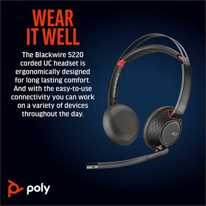 Poly Blackwire 5220 Stereo USB-C Headset + 3.5mm Plug + USB-C/A Adapter 8X231AA