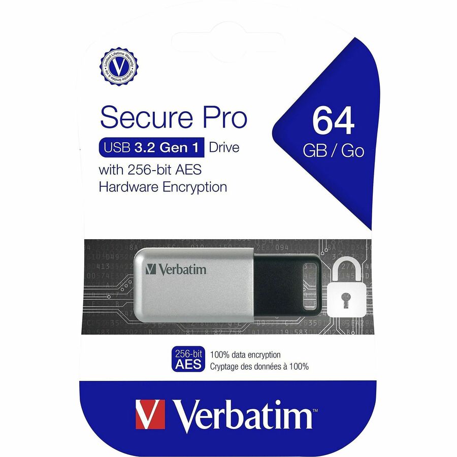 Verbatim 64GB Store'n' Go Secure Pro USB 3.0 Flash Drive with AES 256 Hardware Encryption - Silver 98666