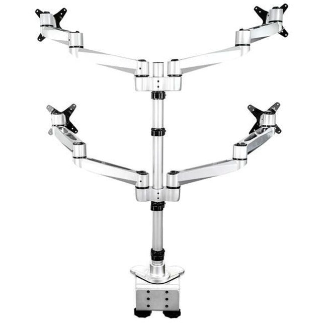 Desk Mount Quad Monitor Arm - 4 VESA Displays up to 30" -Premium Ergonomic Articulating Adjustable Pole Mount - Clamp/Grommet ARMQUADPS