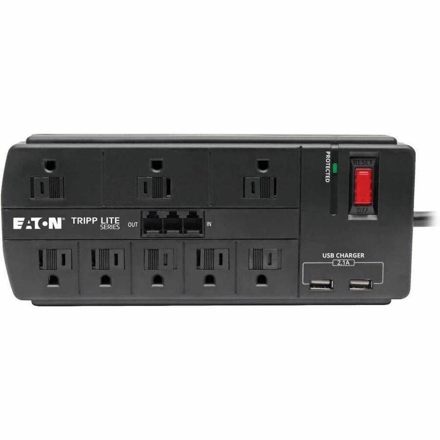 Tripp Lite Surge Protector 8-Outlet 2 USB Charging Ports Tel/Modem 8ft Cord - 8 x NEMA 5-15R, 2 x USB - 1875 VA - 1200 J - 120 V AC Input - Fax/Modem/Phone TLP88TUSBB