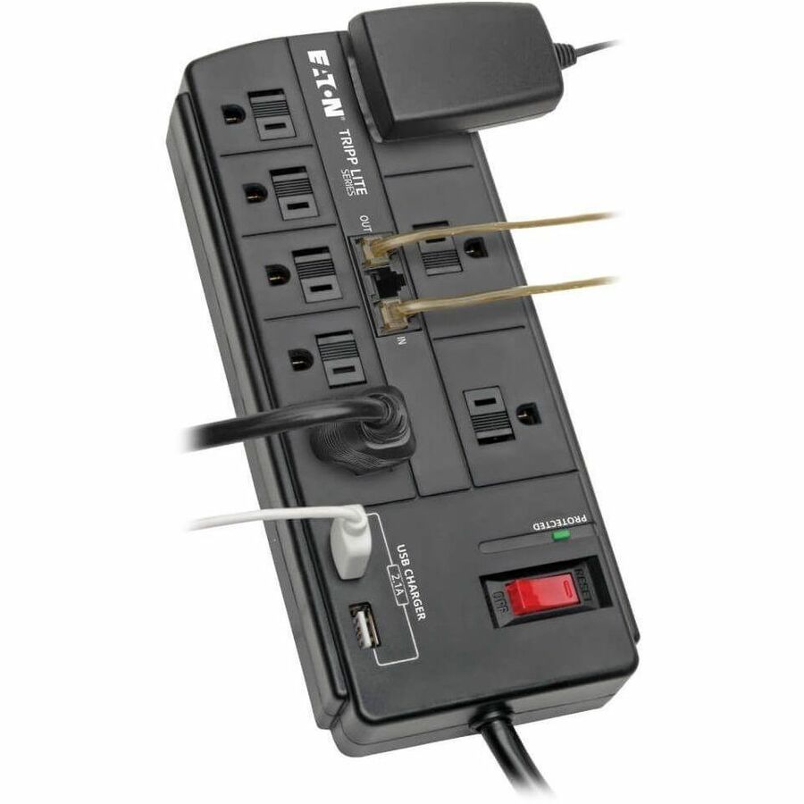 Tripp Lite Surge Protector 8-Outlet 2 USB Charging Ports Tel/Modem 8ft Cord - 8 x NEMA 5-15R, 2 x USB - 1875 VA - 1200 J - 120 V AC Input - Fax/Modem/Phone TLP88TUSBB