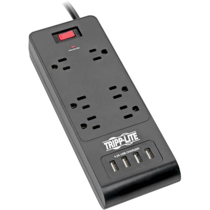 Tripp Lite Surge Protector Power Strip 6-Outlets 4 USB Ports 6ft Cord Black - 6 x NEMA 5-15R, 4 x USB - 1875 VA - 900 J - 120 V AC Input TLP664USBB