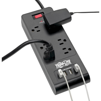 Tripp Lite Surge Protector Power Strip 6-Outlets 4 USB Ports 6ft Cord Black - 6 x NEMA 5-15R, 4 x USB - 1875 VA - 900 J - 120 V AC Input TLP664USBB