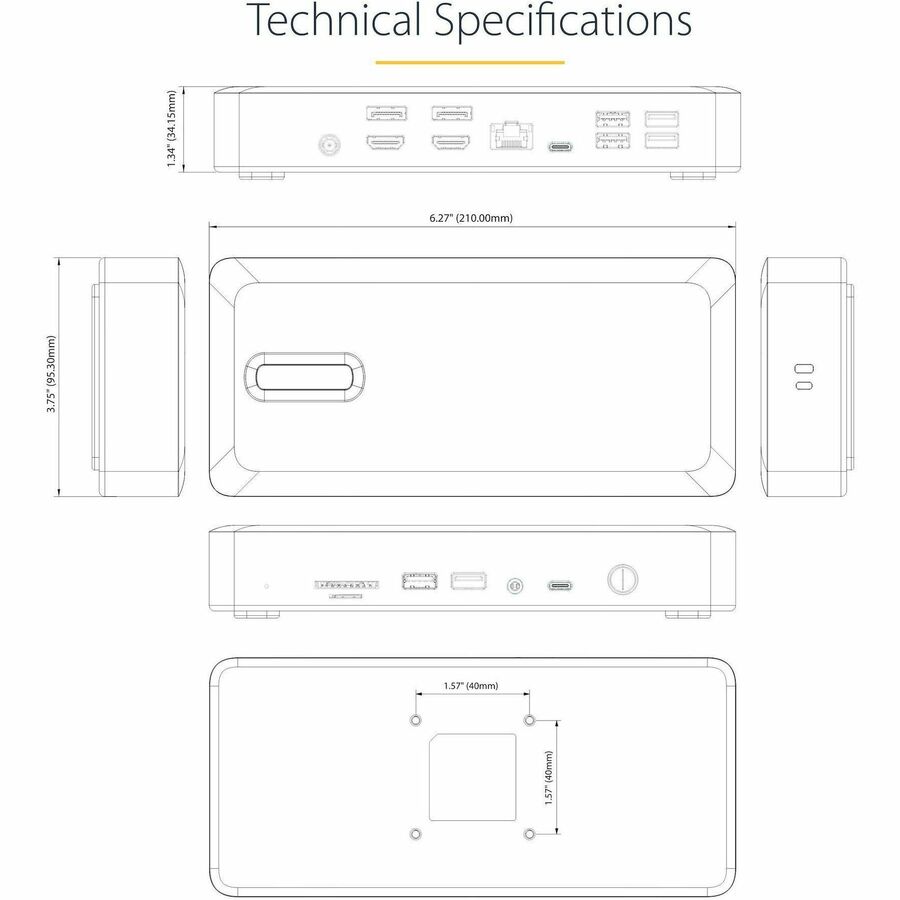 StarTech.com Thunderbolt 4 Multi-Display Docking Station, Quad/Triple/Dual Monitor Dock, 2x HDMI/2x DP, 7x USB Hub, 2.5Gb Ethernet, 98W PD 132N-TB4USB4DOCK