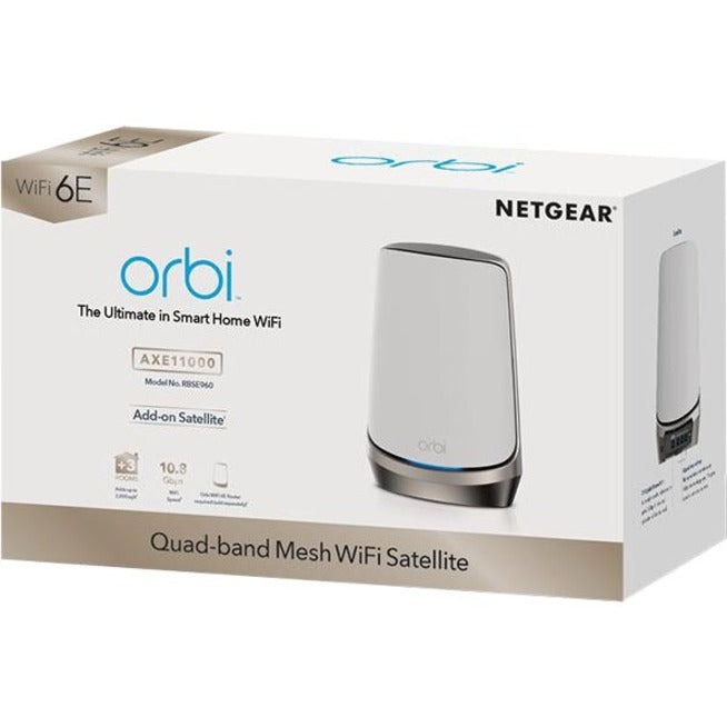 Netgear Orbi RBSE960 Quad Band IEEE 802.11 a/b/g/n/ac/ax 10.80 Gbit/s Wireless Range Extender - Indoor RBSE960-100CNS