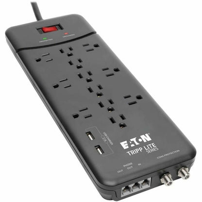 Tripp Lite Surge Protector Power Strip 12 Outlets, 2 USB Charging Ports Tel/Modem/Coax - 12 x NEMA 5-15R, 2 x USB - 1800 VA - 4320 J - 120 V AC Input - Phone/Fax/Modem/DSL, Coaxial Cable Line TLP128TTUSBB