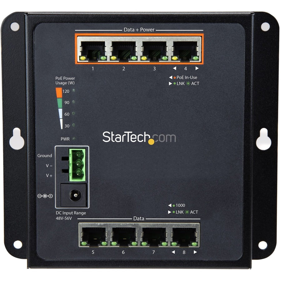 StarTech.com Industrial 8 Port Gigabit PoE Switch - 4 x PoE+ 30W - Power Over Ethernet GbE Layer/L2 Managed Network Switch -40C to +75C IES81GPOEW