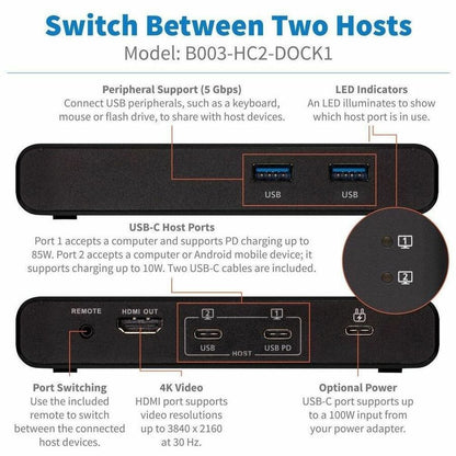 Tripp Lite by Eaton B003-HC2-DOCK1 2-Port USB-C KVM Dock, Black B003-HC2-DOCK1