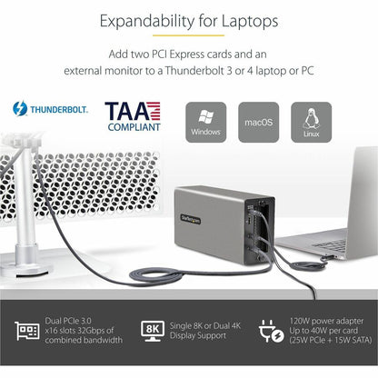 StarTech.com Thunderbolt 3 PCIe Expansion Chassis, Enclosure Box W/Dual PCI-E Slots, External PCIe Slots, 8K/4K Output Via TB3/DP 1.4 Ports 2TBT3-PCIE-ENCLOSURE