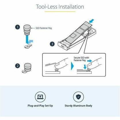 StarTech.com USB-C 10Gbps to M.2 NVMe or M.2 SATA SSD Enclosure, Tool-free M.2 PCIe/SATA SSD Aluminum Enclosure, USB-C & USB-A Host Cables M2-USB-C-NVME-SATA