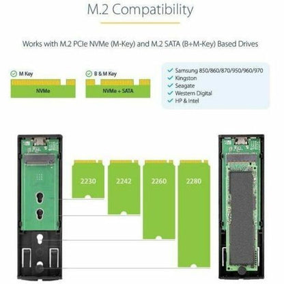 StarTech.com USB-C 10Gbps to M.2 NVMe or M.2 SATA SSD Enclosure, Tool-free M.2 PCIe/SATA SSD Aluminum Enclosure, USB-C & USB-A Host Cables M2-USB-C-NVME-SATA