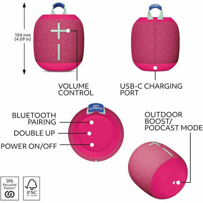 Ultimate Ears WONDERBOOM 4 Portable Bluetooth Speaker System - Hyper Pink 984-001878