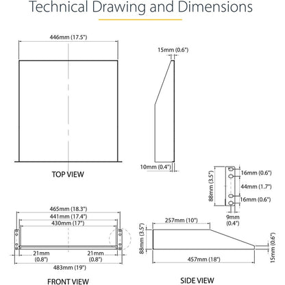 StarTech.com 2U Server Rack Cabinet Shelf - Fixed 18" Deep Cantilever Rackmount Tray for 19" Data/AV/Network Enclosure - Weight Cap. 125lbs/56kg CABSHELFHD