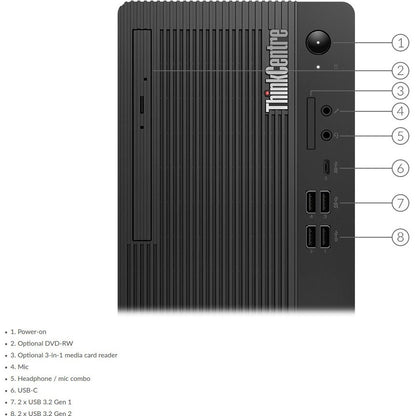 Lenovo ThinkCentre M80t 11CS000XUS Desktop Computer - Intel Core i7 10th Gen i7-10700 Octa-core (8 Core) 2.90 GHz - 16 GB RAM DDR4 SDRAM - 256 GB SSD - Tower - Raven Black 11CS000XUS