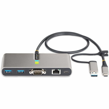 StarTech.com 2-Port USB-C Hub with Gb Ethernet and RS232 FTDI Serial, Attached USB-C to USB-A Dongle, 100W PD Pass-Through, 2x USB-A 5Gbps 5G2A1SGBB-USB-C-HUB