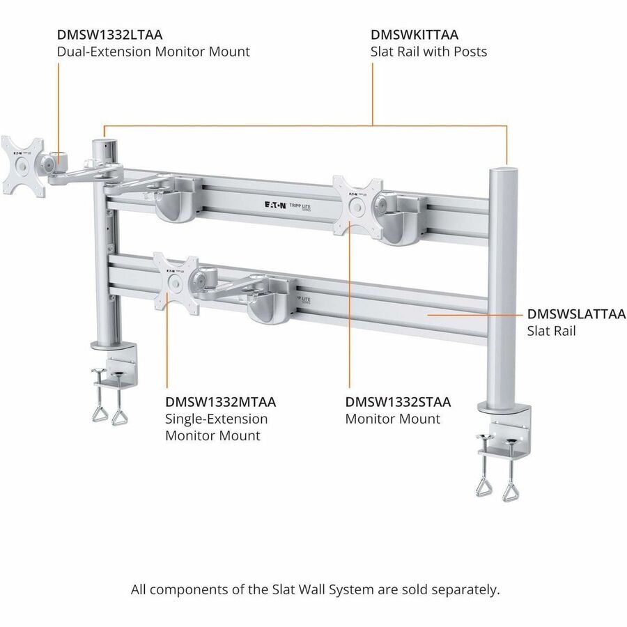 Tripp Lite series DMSWKITTAA Clamp Mount for Monitor, HDTV, Flat Panel Display, TV - Silver - TAA Compliant DMSWKITTAA