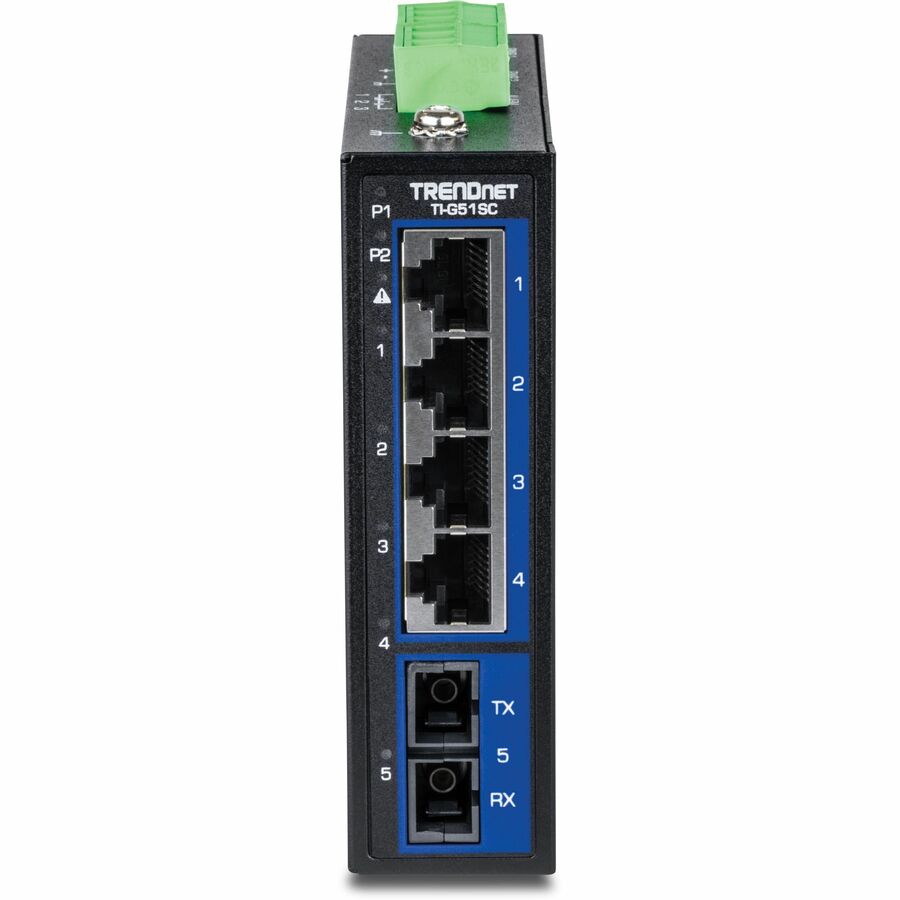 TRENDnet 5-Port Industrial Gigabit DIN-Rail Switch with Multi-Mode SC Port TI-G51SC