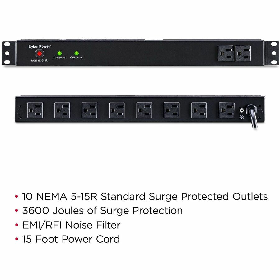 CyberPower Rackbar Surge Suppressor RM 1U RKBS15S2F8R 15A 10-Outlet RKBS15S2F8R