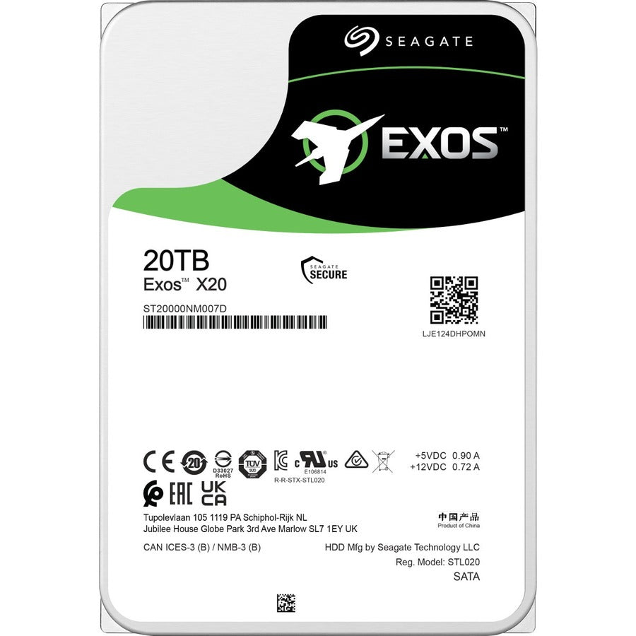 Disque dur Seagate Exos X20 ST20000NM007D 20 To - Interne - SATA (SATA/600) - Méthode d'enregistrement magnétique conventionnel (CMR) ST20000NM007D