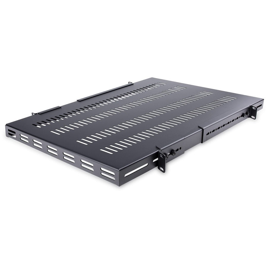 StarTech.com 1U 4-Post 19.5 to 38in Adjustable Mounting Depth Vented Rack Mount Shelf - Heavy Duty Fixed Rack Shelf - 330lbs / 150kg - 27.5in Deep ADJSHELFHDV