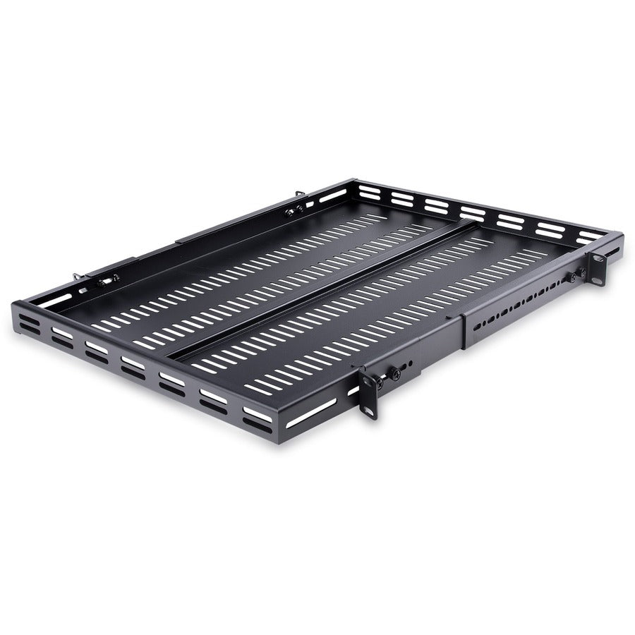 StarTech.com 1U 4-Post 19.5 to 38in Adjustable Mounting Depth Vented Rack Mount Shelf - Heavy Duty Fixed Rack Shelf - 330lbs / 150kg - 27.5in Deep ADJSHELFHDV