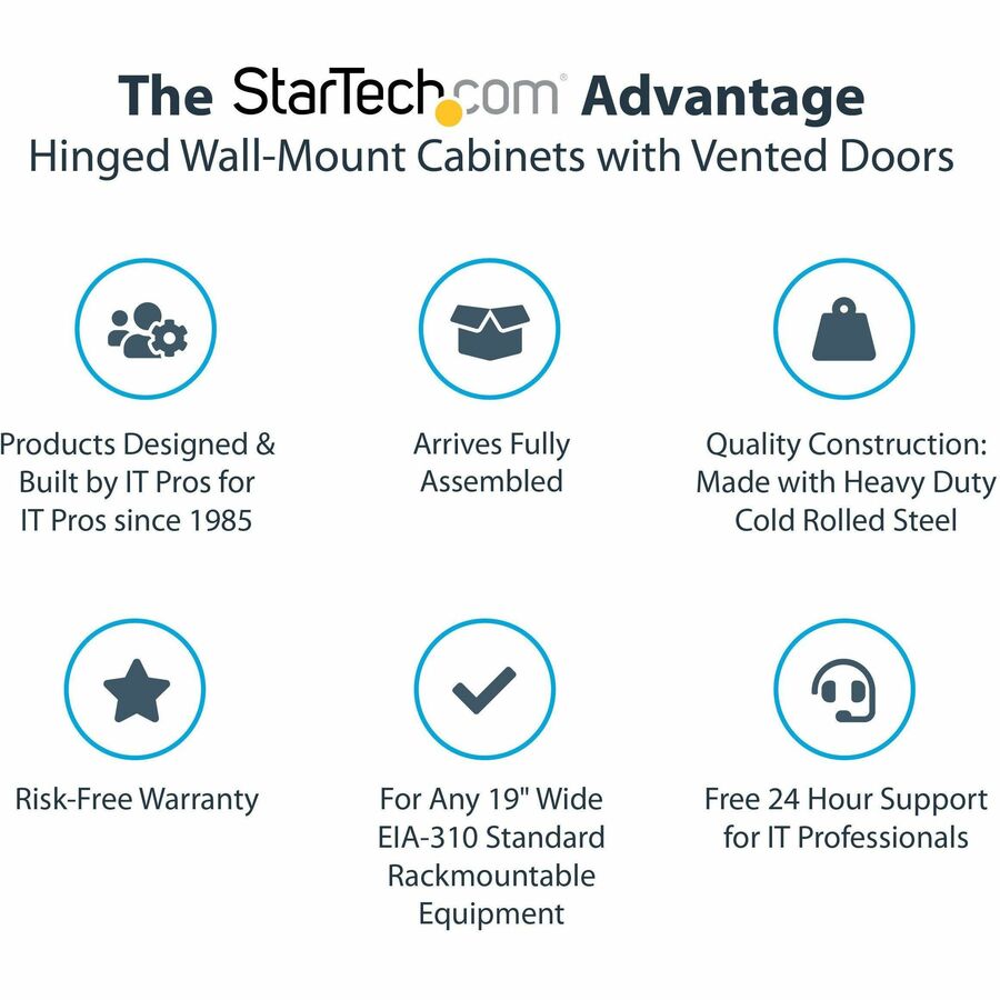 StarTech.com 26U 19" Wall Mount Network Cabinet - 16" Deep Hinged Locking Flexible IT Data Equipment Rack Vented Switch Enclosure w/Shelf RK2620WALHM