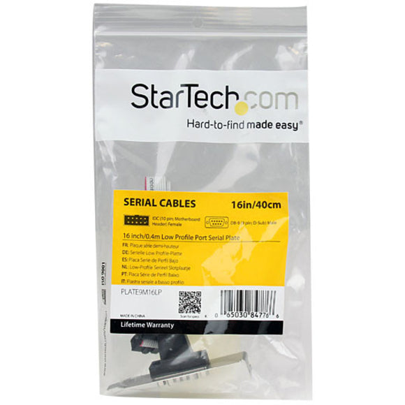 StarTech.com 1 Port 16in DB9 Serial Port Bracket to 10 Pin Header - Low Profile PLATE9M16LP