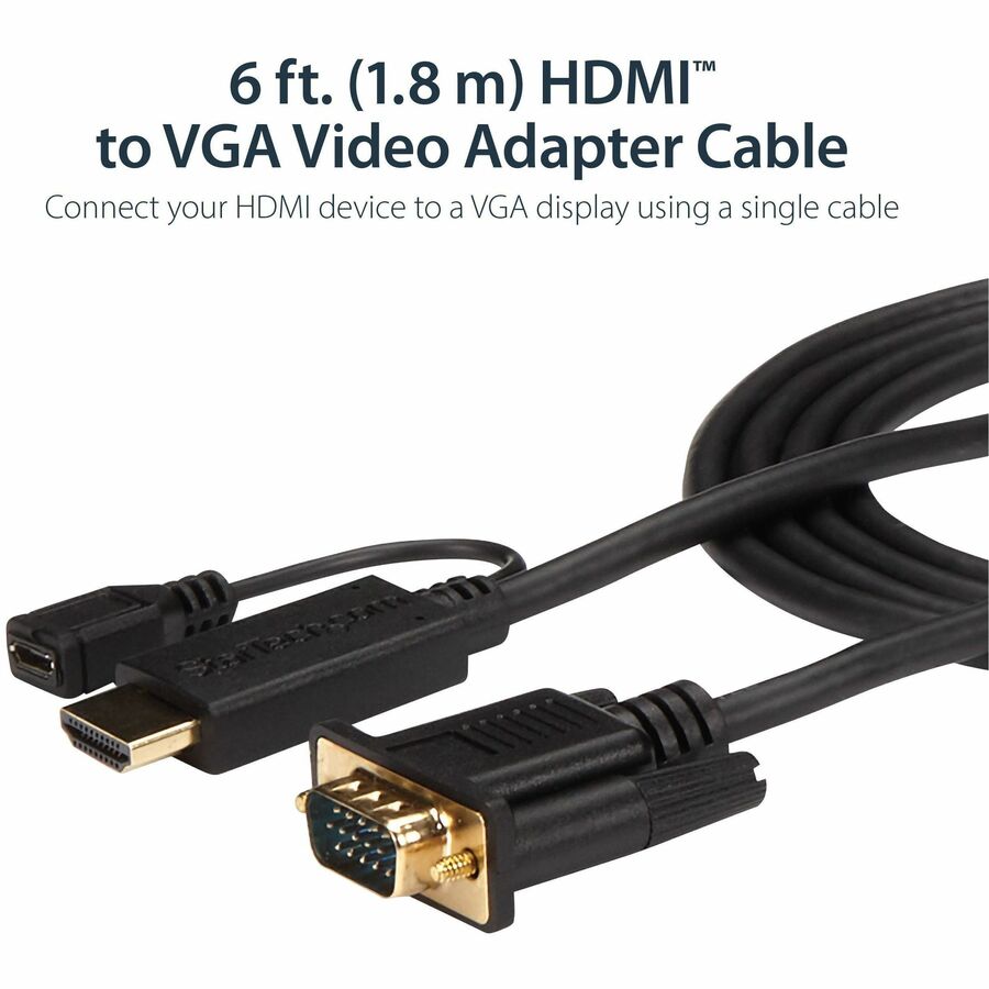 StarTech.com HDMI to VGA Cable - 6 ft / 2m - 1080p - 1920 x 1200 - Active HDMI Cable - Monitor Cable - Computer Cable HD2VGAMM6