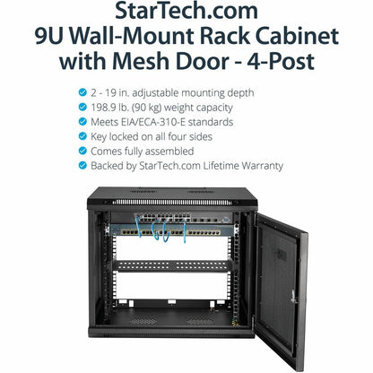 StarTech.com 4-Post 9U Wall Mount Network Cabinet, 19" Wall-Mounted Server Rack for Data / Computer Equipment, Small IT Rack Enclosure RK920WALM