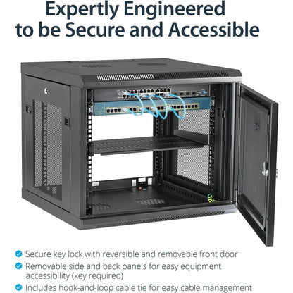 StarTech.com 4-Post 9U Wall Mount Network Cabinet, 19" Wall-Mounted Server Rack for Data / Computer Equipment, Small IT Rack Enclosure RK920WALM