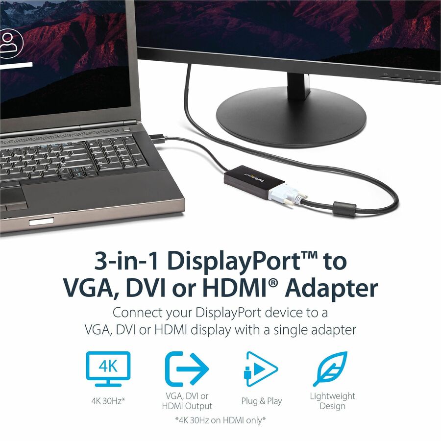 StarTech.com Travel A/V adapter: 3-in-1 DisplayPort to VGA DVI or HDMI converter DP2VGDVHD