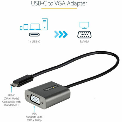 StarTech.com USB C to VGA Adapter, 1080p USB Type-C to VGA Adapter Dongle, USB-C to VGA Monitor/Display Video Converter, 12" Long Cable CDP2VGAEC