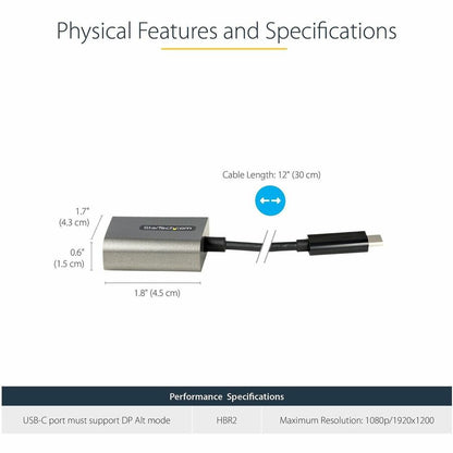 StarTech.com USB C to VGA Adapter, 1080p USB Type-C to VGA Adapter Dongle, USB-C to VGA Monitor/Display Video Converter, 12" Long Cable CDP2VGAEC