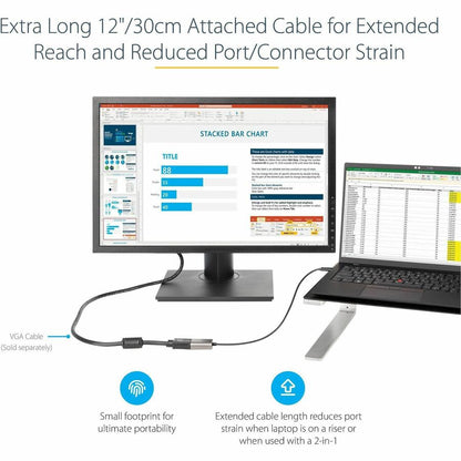 StarTech.com USB C to VGA Adapter, 1080p USB Type-C to VGA Adapter Dongle, USB-C to VGA Monitor/Display Video Converter, 12" Long Cable CDP2VGAEC