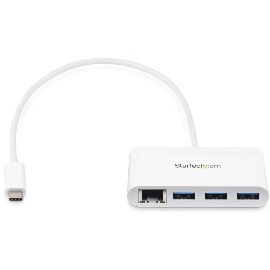 StarTech.com 3 Port USB C Hub with Gigabit Ethernet - USB-C to 3x USB-A - USB 3.0 - White - USB Hub with GbE - USB-C to USB Adapter - USB Type C Hub HB30C3A1GEA