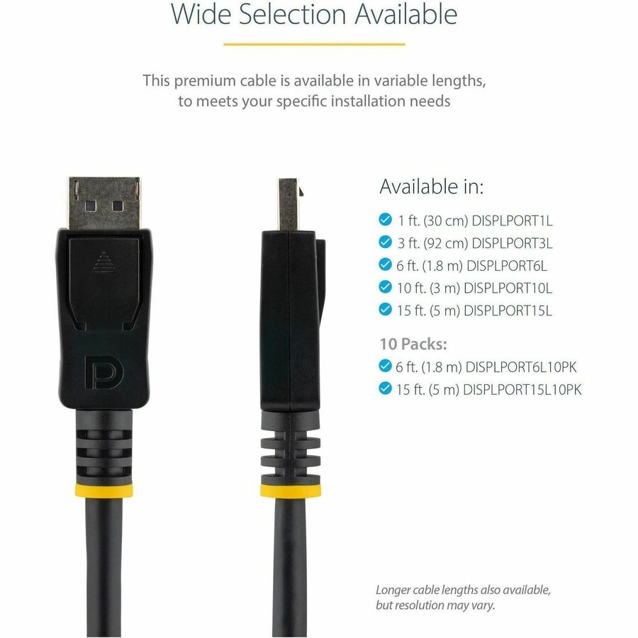 StarTech.com 10ft (3m) DisplayPort 1.2 Cable, 4K x 2K UHD VESA Certified DisplayPort Cable, DP Cable/Cord for Monitor, w/ Latches DISPLPORT10L