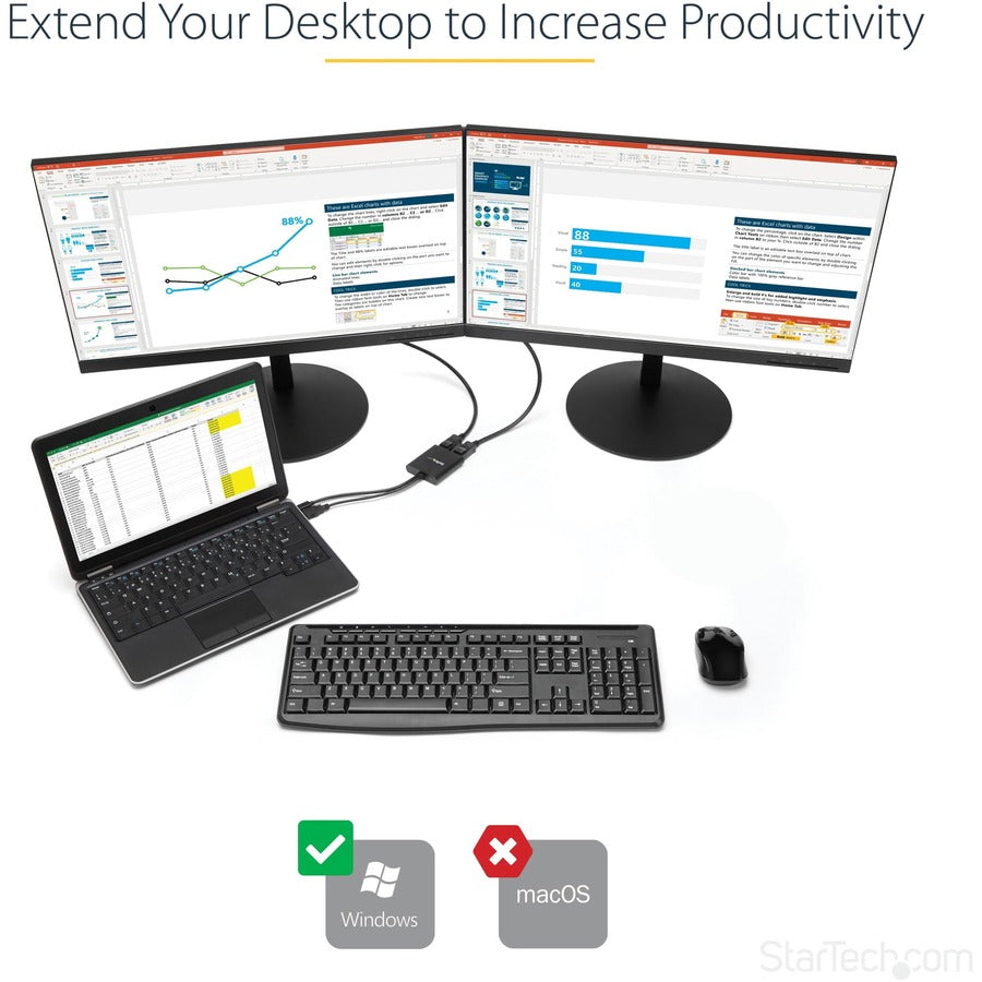StarTech.com 2-Port Multi Monitor Adapter, Mini DisplayPort to DP MST Hub, Dual 4K 30Hz, Video Splitter for Extended Desktop Mode, Windows MSTMDP122DP
