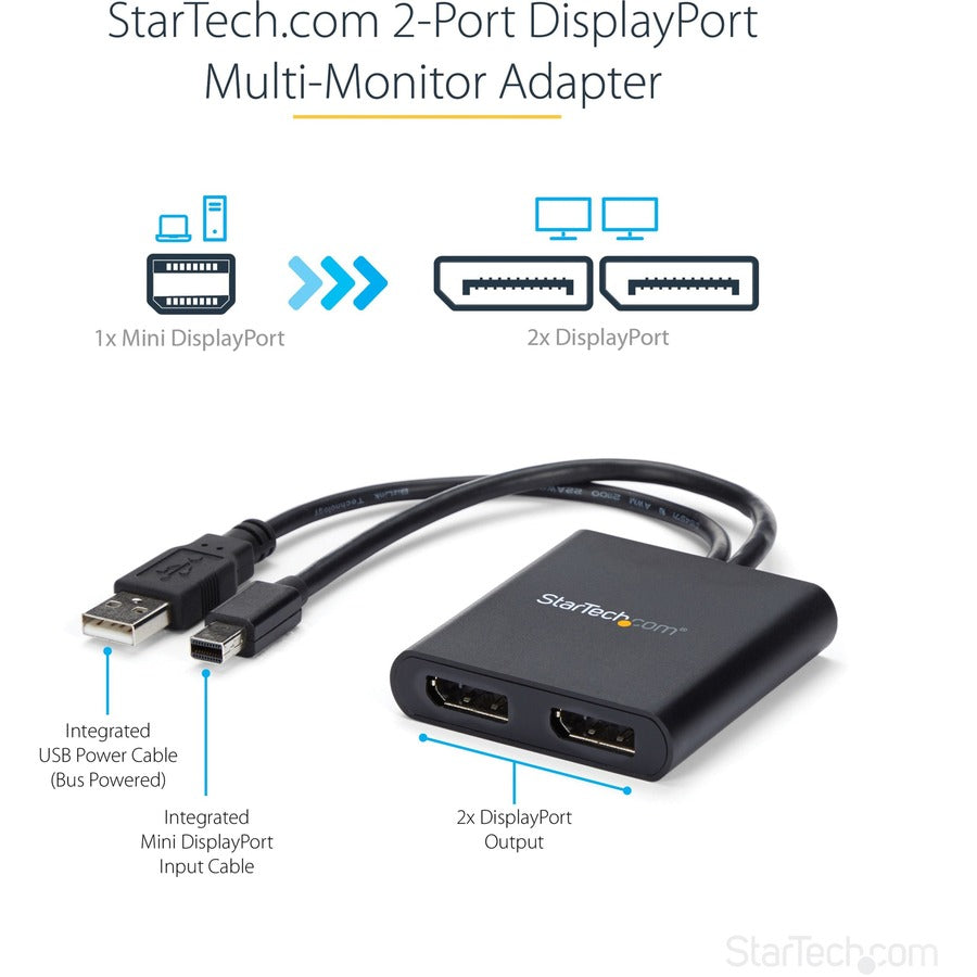 StarTech.com 2-Port Multi Monitor Adapter, Mini DisplayPort to DP MST Hub, Dual 4K 30Hz, Video Splitter for Extended Desktop Mode, Windows MSTMDP122DP