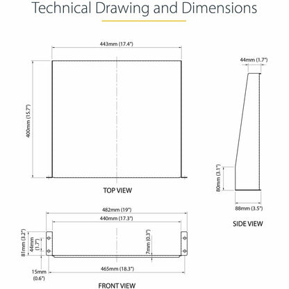 StarTech.com 2U Server Rack Cabinet Shelf - Fixed 16" Deep Cantilever Rackmount Tray for 19" Data/AV/Network Enclosure w/cage nuts, screws CABSHELF