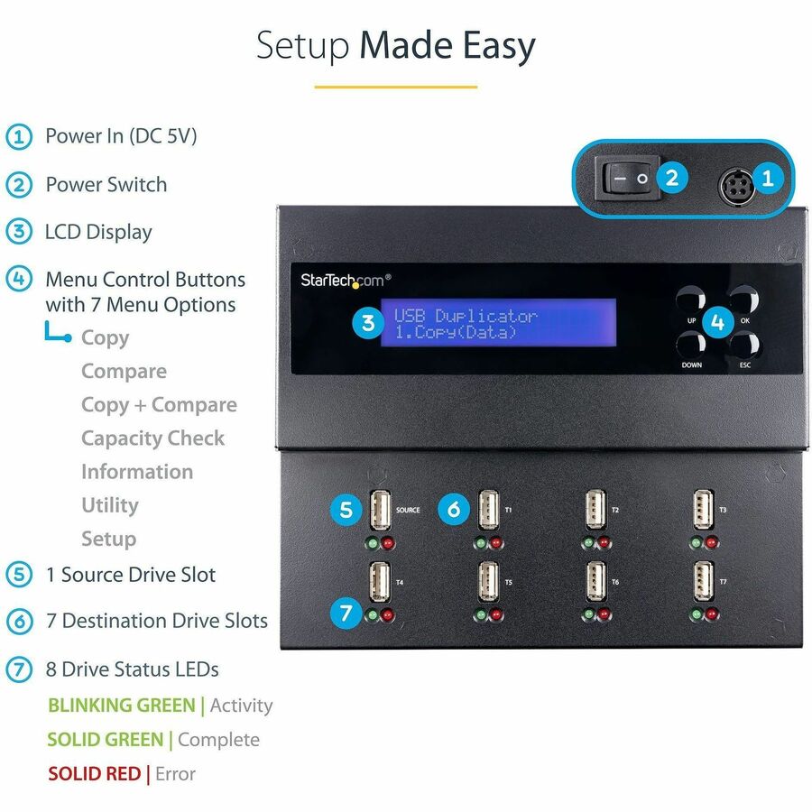 StarTech.com 1:7 Standalone USB Duplicator and Eraser - for USB Flash Drives - Flash Drive Duplicator - USB Copier - USB Thumb Drive Duplicator USBDUPE17