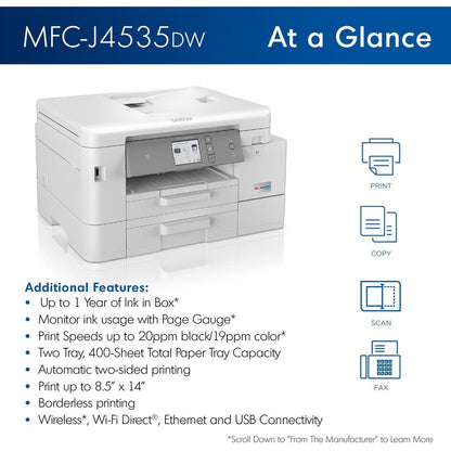 MFC-J4535DW INKvestment Tank All-in-One Multifunction Colour Inkjet Printer MFCJ4535DW