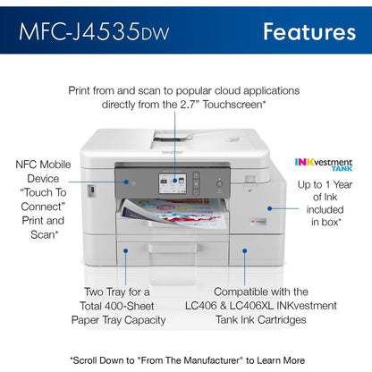 MFC-J4535DW INKvestment Tank All-in-One Multifunction Colour Inkjet Printer MFCJ4535DW